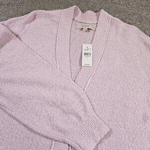 NWT LOFT Gray Women's Relaxed V-Neck Cardigan Size XL Double Pockets